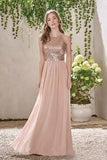 Gold A Line Backless Bridesmaid Dresses,Sequins Chiffon Cheap Beach Bridesmaid Dress HZ0509