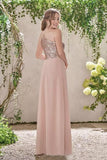 Gold A Line Backless Bridesmaid Dresses,Sequins Chiffon Cheap Beach Bridesmaid Dress HZ0509
