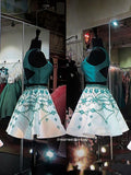 A Line Two Piece Turquoise Short Homecoming Dresses with Beading HZ0509