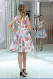 Short A Line V Neck Floral Homecoming Dress HZ0509