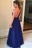 Blue Tulle Long Prom Dresses One Shoulder Simple Bridesmaid Dress HZ0509