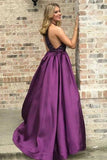 Purple Long Satin Prom Dresses Beaded Junior Evening Gown 2025 HZ0509