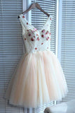 Deep V-Neck Straps Short A-Line Homecoming Dresses With Appliques HZ0509