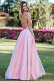 A Line Spaghetti Strap Prom Dresses, Backless Beaded Evening Dress HZ0509
