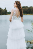 Tiered Tulle Low Back V Beck Boho Beach Wedding Dress With Lace Appliques HZ0509