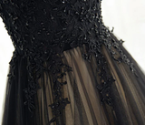 Chic A line High Neck Black Tulle Floor Length Modest Prom Dress Evening Dress HZ0509