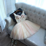 Deep V-Neck Straps Short A-Line Homecoming Dresses With Appliques HZ0509