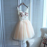 Deep V-Neck Straps Short A-Line Homecoming Dresses With Appliques HZ0509