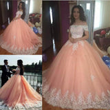 the Shoulder Lace Appliques Ball Gown Cheap Prom Dresses,Quinceanera Dresses HZ0509