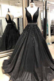 Line Black Prom Dresses With Appliques, Formal Evening Dress HZ0509