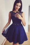Blue Beaded A-Line Tulle Short Homecoming Dress with Lace Appliques HZ0509