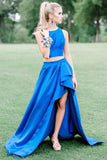 Pieces Royal Blue High Low Simple Prom Dresses HZ0509