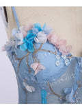 Spaghetti Strap 3D Flower Applique Sky Blue Prom Dresses Ball Gowns HZ0509