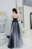 Sweetheart A Line Ombre Color Long Tulle Appliques Prom Dresses HZ0509