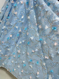 Spaghetti Strap 3D Flower Applique Sky Blue Prom Dresses Ball Gowns HZ0509