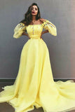A-Line Off-the-Shoulder Yellow Tulle Prom Dress with Appliques HZ0509