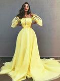 A-Line Off-the-Shoulder Yellow Tulle Prom Dress with Appliques HZ0509