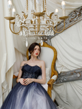 Sweetheart A Line Ombre Color Long Tulle Appliques Prom Dresses HZ0509