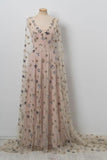 V neck Floor Length Stars Pink Prom Dresses,Long Evening Dress HZ0509