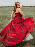 Arrival Burgundy Sweetheart Floral Long Plus Size Prom Dresses with Pockets HZ0509