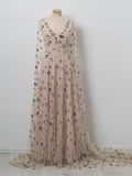 V neck Floor Length Stars Pink Prom Dresses,Long Evening Dress HZ0509