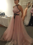 Pink Tulle A Line Cheap Long Prom Dress,Evening Dresses HZ0509