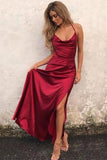 A-Line Spaghetti Straps Sleeveless Floor-Length Sexy Slit Prom Dresses HZ0509