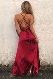 A-Line Spaghetti Straps Sleeveless Floor-Length Sexy Slit Prom Dresses HZ0509
