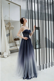 Sweetheart A Line Ombre Color Long Tulle Appliques Prom Dresses HZ0509