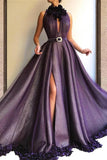 Long A-line Split Cheap Prom Dresses With Flowers HZ0509