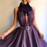 Long A-line Split Cheap Prom Dresses With Flowers HZ0509