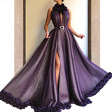 Long A-line Split Cheap Prom Dresses With Flowers HZ0509