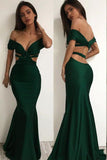 Off the Shoulder Cross Backless Green Mermaid Prom Dresses HZ0509