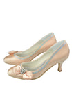 Low Heel Beading Handmade Close Toe Prom Shoes With Bow HZ0509