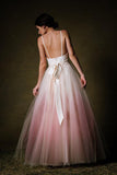 Ombre A-line Spaghetti Straps Tulle Blush Long Prom Dresses HZ0509