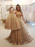 Strap A Line Floral Embroidery Prom Dresses Long Formal Party Dress HZ0509