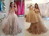 Strap A Line Floral Embroidery Prom Dresses Long Formal Party Dress HZ0509
