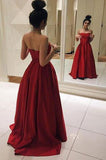 Sweetheart Strapless Red Satin Long Prom Dress HZ0509
