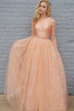 A Line Two Piece Orange Long Lace Prom Dress HZ0509