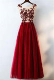 Red A Line Long Tulle Lace Appliques Prom Dresses HZ0509