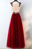 Red A Line Long Tulle Lace Appliques Prom Dresses HZ0509