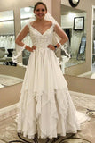 A-Line V-Neck Chiffon Ivory Wedding Dress with Lace HZ0509