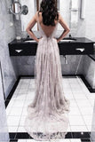 A-Line Spaghetti Straps Backless Long Prom Dress with Appliques HZ0509