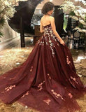 Burgundy Sleeveless Long Prom Dress with Appliques HZ0509