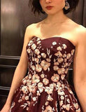 Burgundy Sleeveless Long Prom Dress with Appliques HZ0509