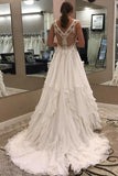 A-Line V-Neck Chiffon Ivory Wedding Dress with Lace HZ0509