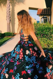 Charming A-line Spaghetti Straps Embroidery Long Prom Dress Evening Dress HZ0509