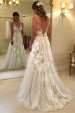 A-line V-neck Tulle Floor Length Wedding Dresses With Lace Appliques HZ0509