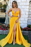 Long Yellow Prom Dress with Beading Split Evening Gown HZ0509