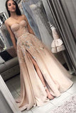 Sweetheart Long Split Prom Dress with Appliques A Line Evening Dress HZ0509